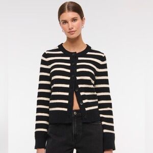 Abercrombie & Fitch Black & Cream Striped Cropped Cardigan XS